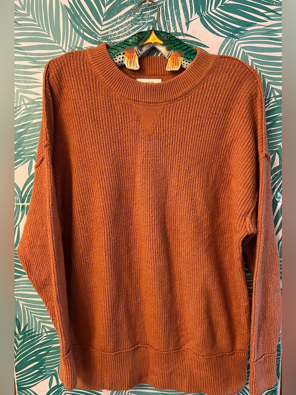 aerie Burnt Orange Ribbed Oversized Crewneck Sweater - Relaxed Knit Sz XS